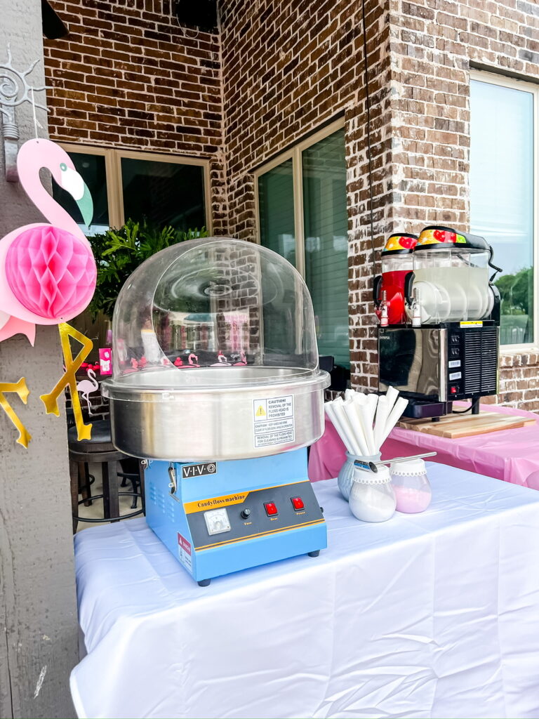 Cotton Candy machine and margarita machine set up at party
