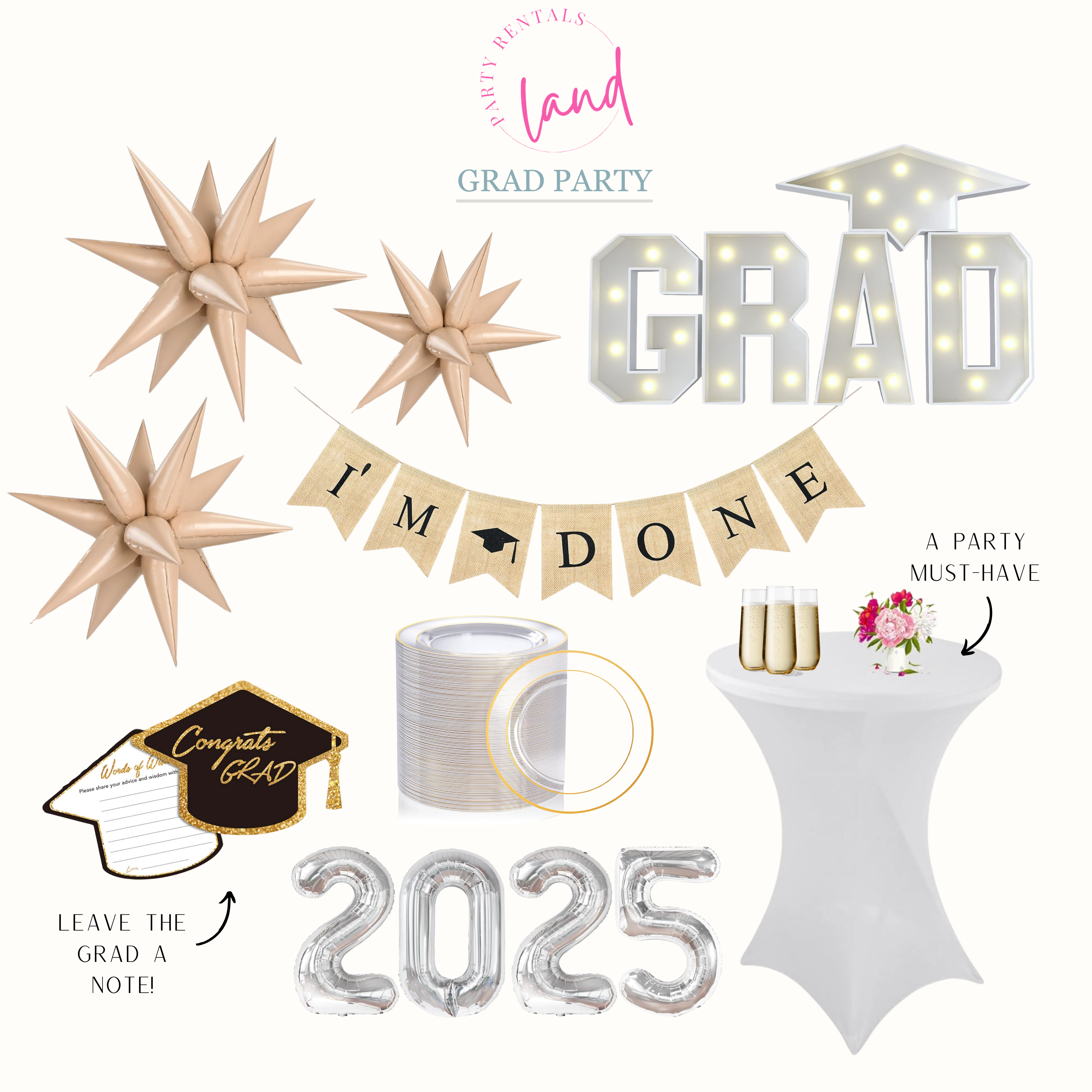 Caps Off, Party On! | Throwing The Ultimate Graduation Party: graduation parties, class of 2025, grad party decor, party decorations, marquee letters, 2025 balloons