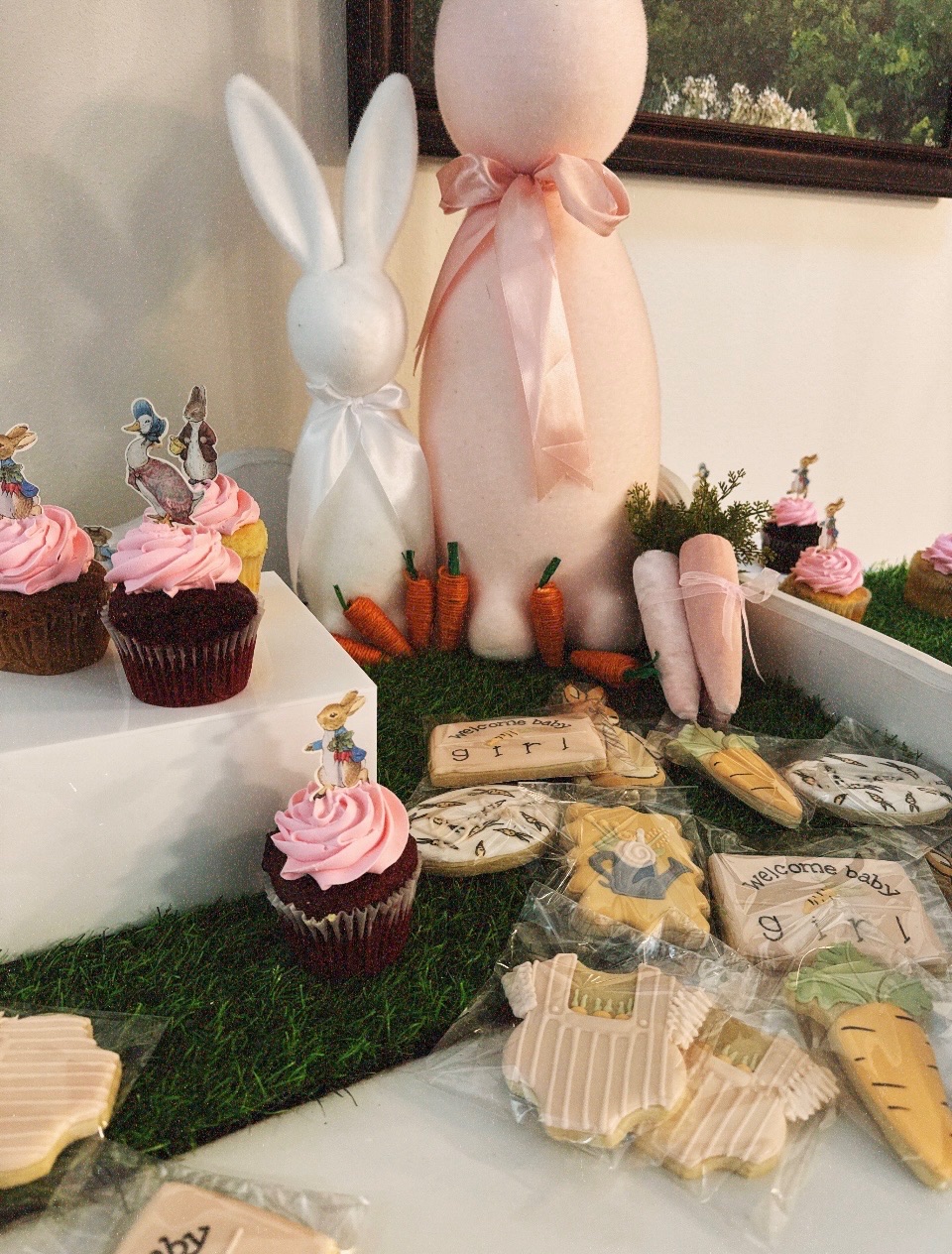 Little Bunny On The Way | A Peter Rabbit Inspired Baby Shower: baby shower,peter rabbit decor, boho decor, party rental, balloons, carrots, faux florals, tablescapes, spring colors, pastels, candy cart, cupcakes, easter decor